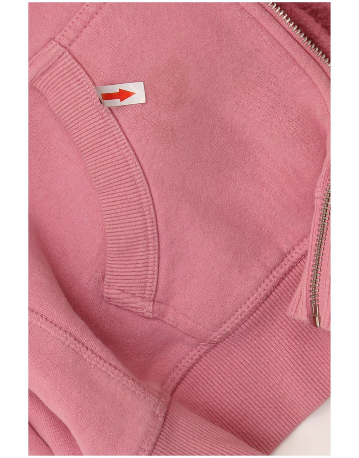 SUPERDRY Womens Graphic Zip Hoodie Sweater UK 10 Small Pink Cotton