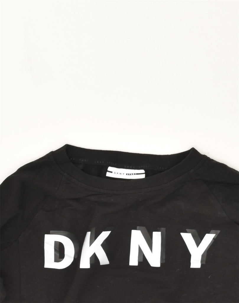 DKNY Womens Crop Graphic Sweatshirt Jumper UK 12 Medium Black Cotton | Vintage Dkny | Thrift | Second-Hand Dkny | Used Clothing | Messina Hembry 