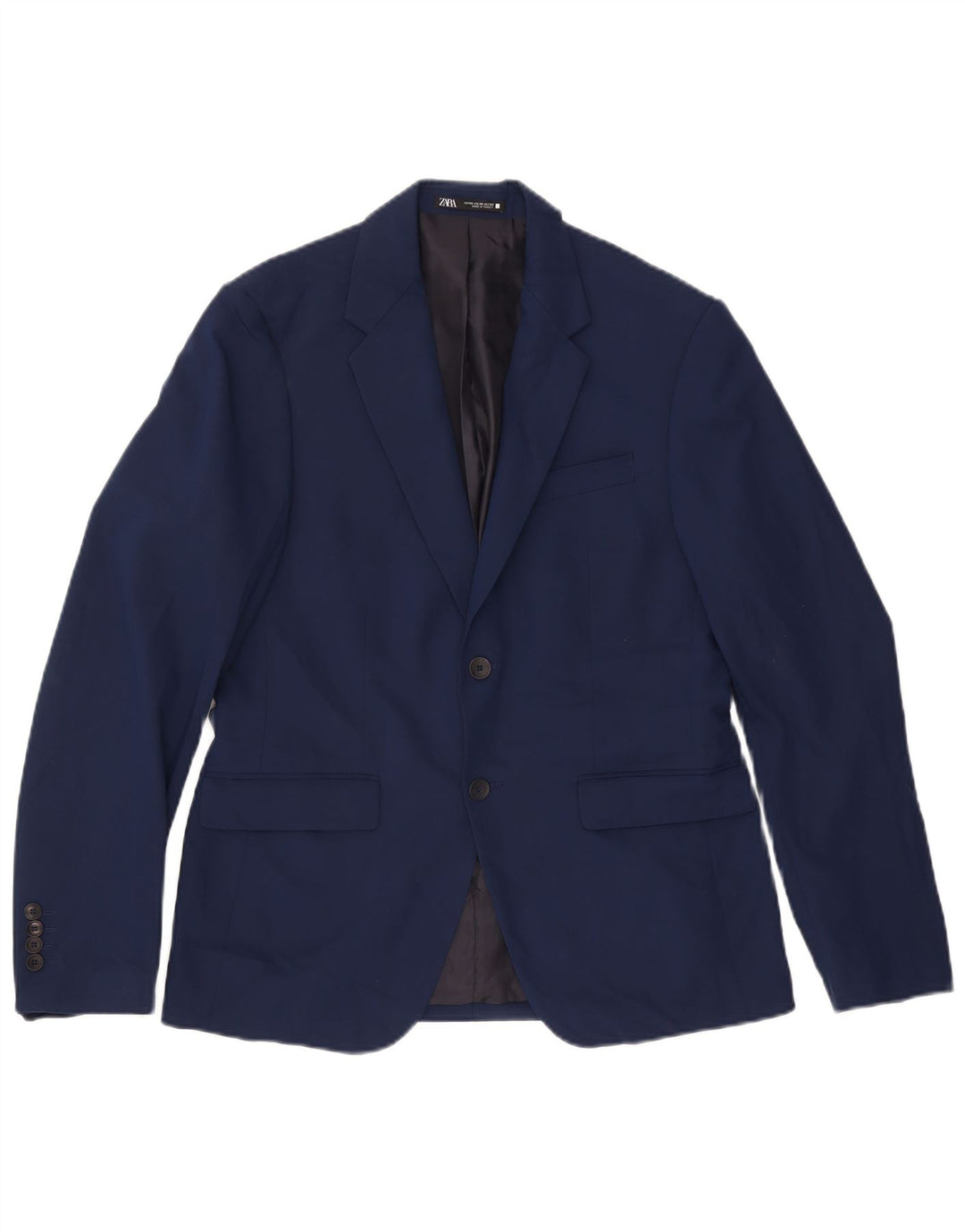 Zara Mens 2 Button Blazer Jacket EU 50 Medium Navy Blue Polyester