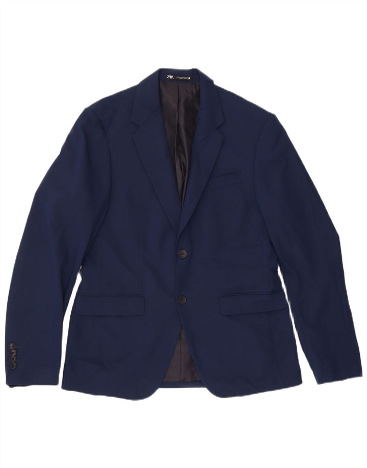 Zara Mens 2 Button Blazer Jacket EU 50 Medium Navy Blue Polyester