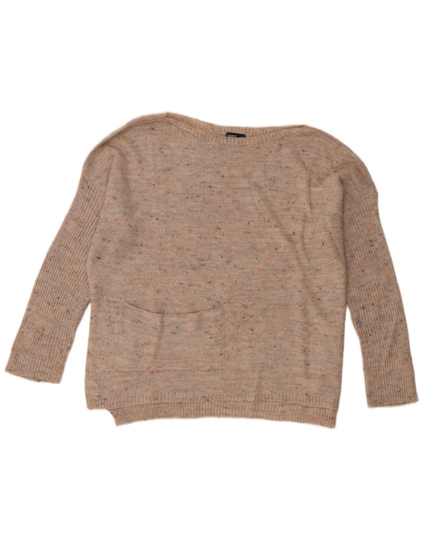 Rifle Womens Oversized Boat Neck Jumper Sweater UK 16 Large Beige Flecked