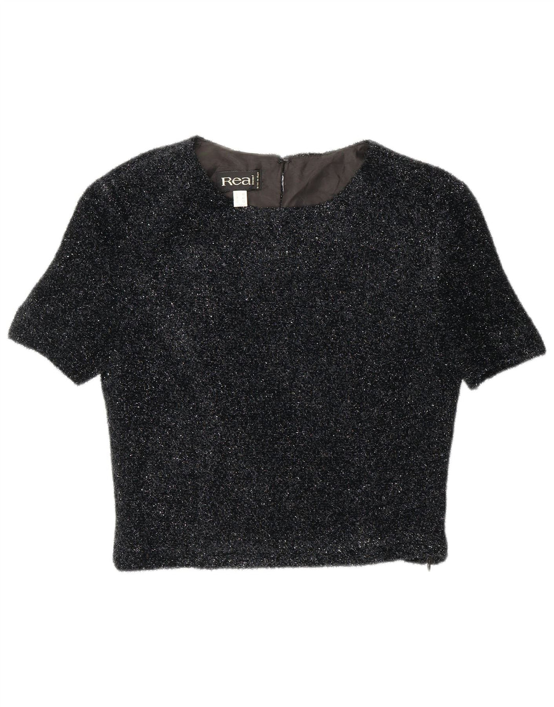 Vintage Womens Crop Blouse Top EU 42 Large Black Flecked Polyester