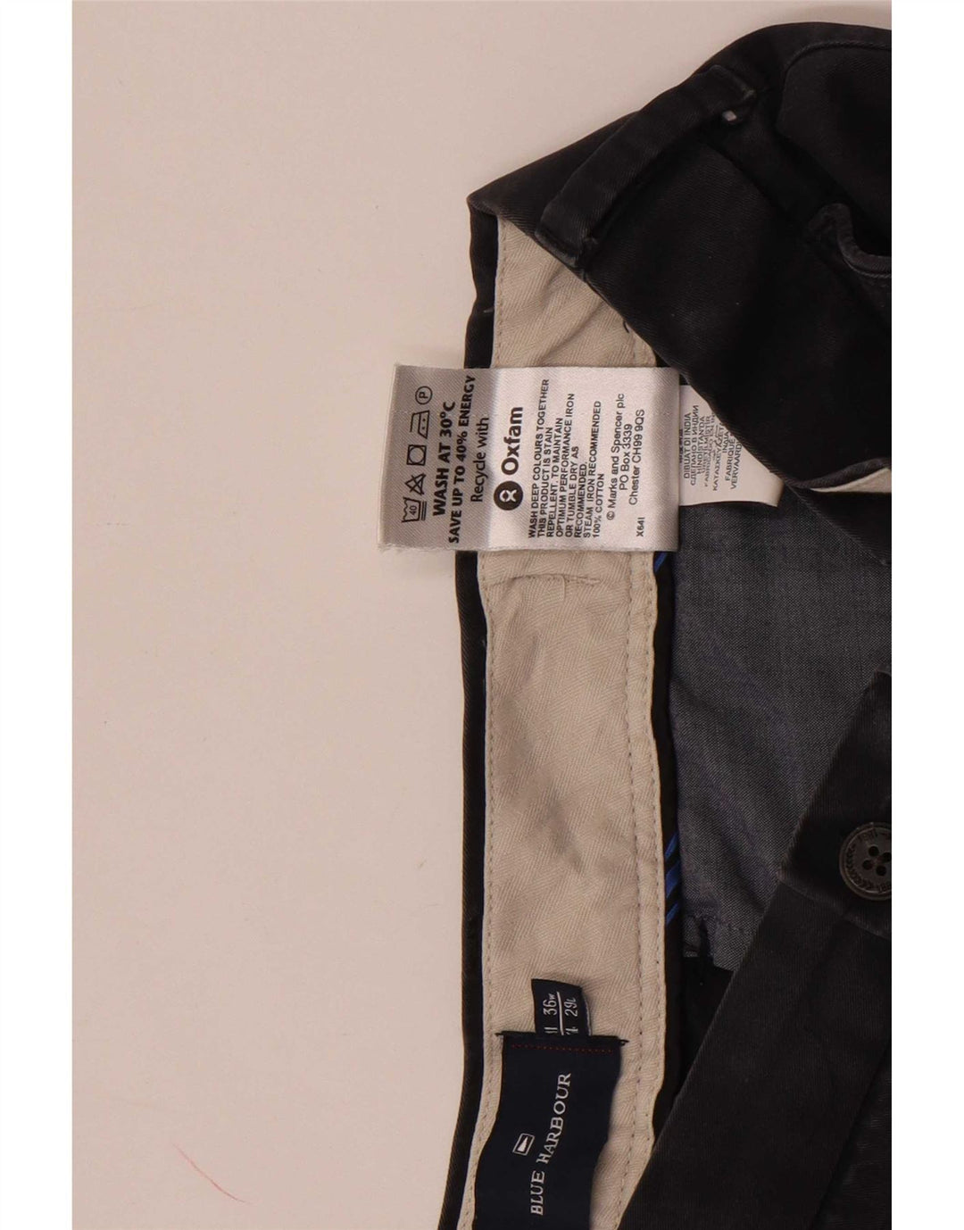 Marks & Spencer Mens Blue Harbour Straight Chino Trousers W36 L29 Navy