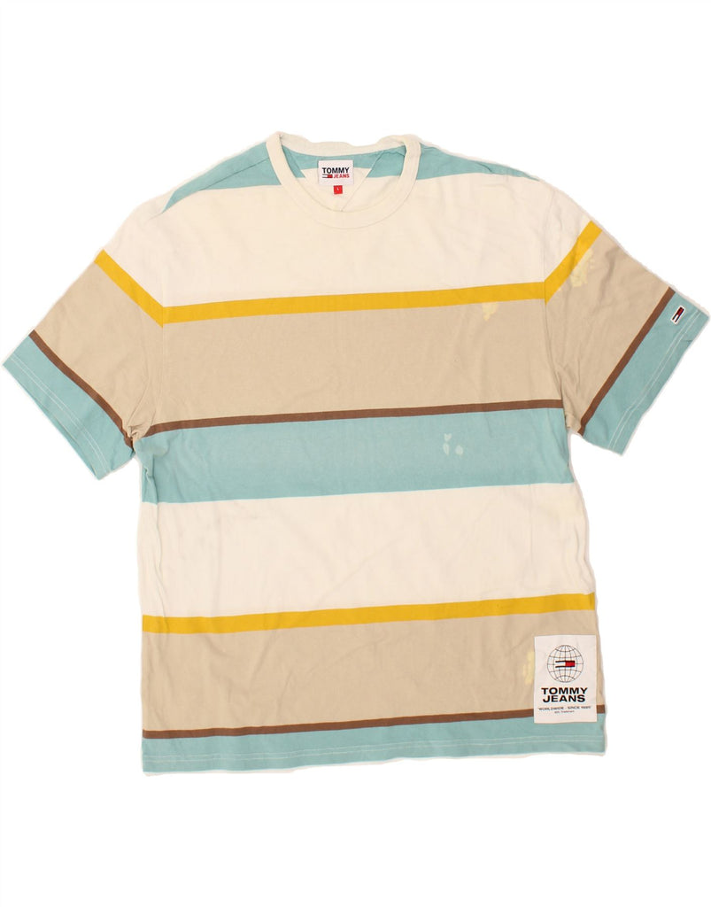 TOMMY HILFIGER Mens T-Shirt Top Large Multicoloured Striped Cotton Vintage Tommy Hilfiger and Second-Hand Tommy Hilfiger from Messina Hembry 