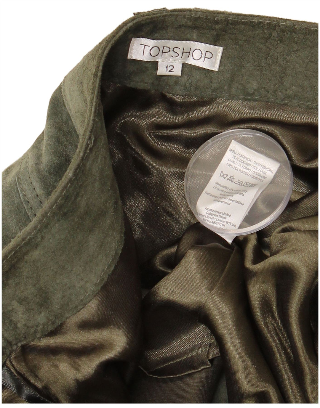 TOPSHOP Womens Suede Skirt UK 12 Medium W32 Khaki Leather