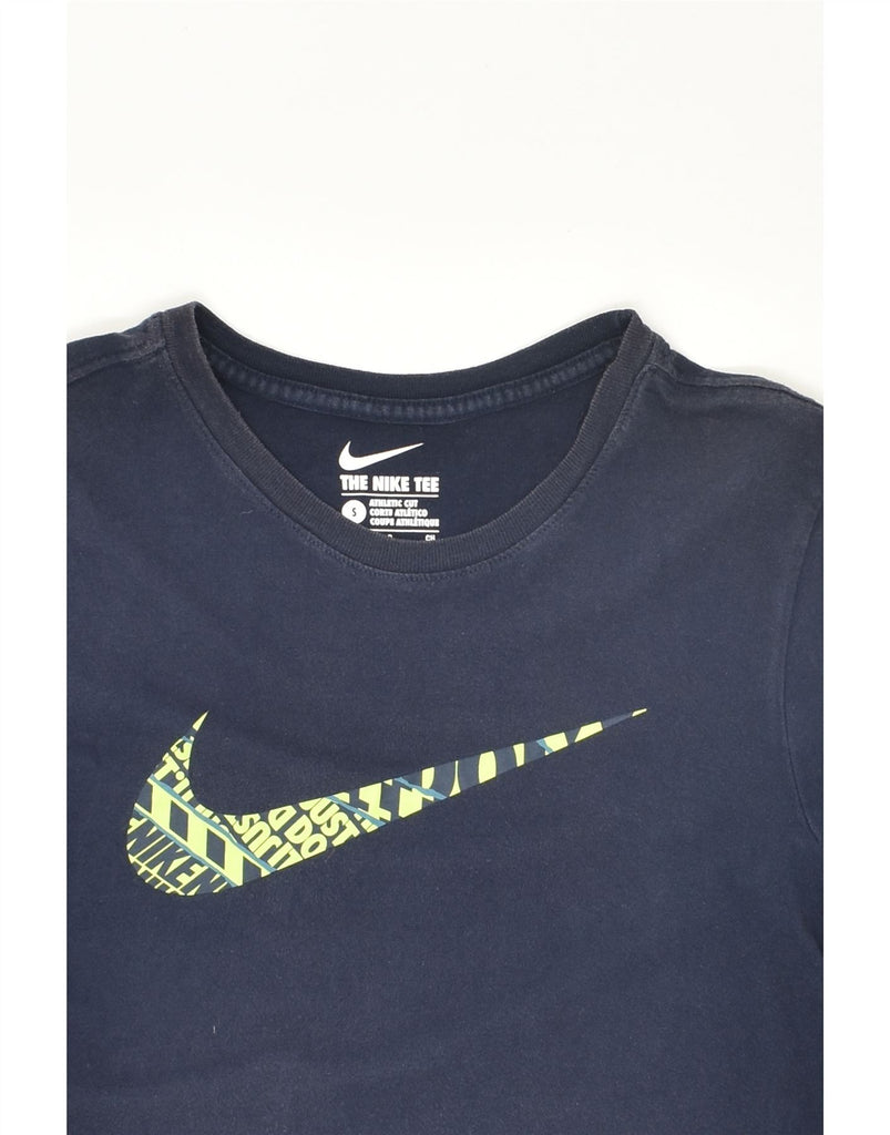 NIKE Womens Athletic Cut Graphic T-Shirt Top UK 10 Small Navy Blue Cotton | Vintage Nike | Thrift | Second-Hand Nike | Used Clothing | Messina Hembry 