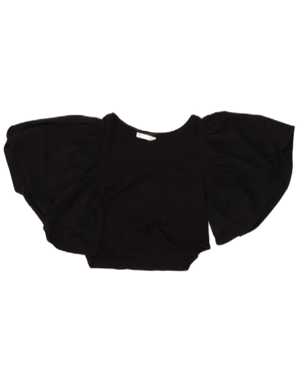 Zara Womens Crop Batwing Blouse Top UK 12 Medium Black
