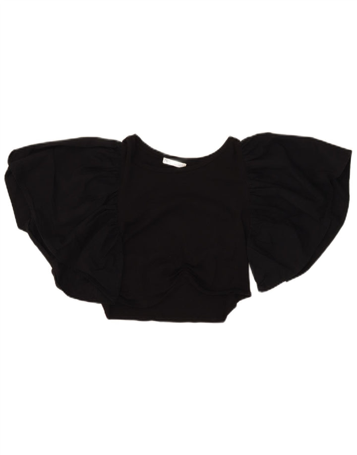 Zara Womens Crop Batwing Blouse Top UK 12 Medium Black