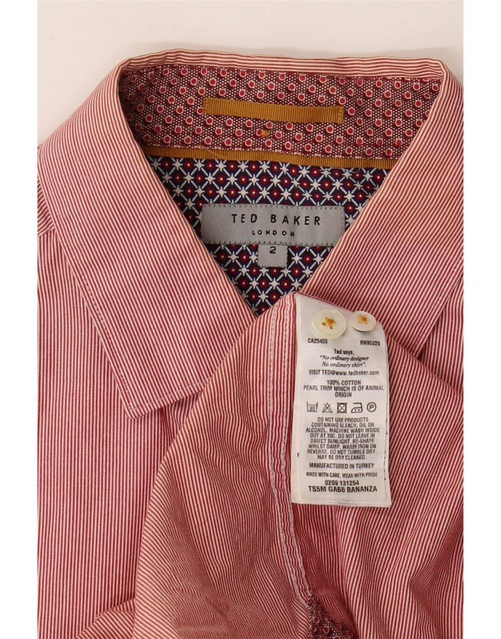 Ted Baker Mens Shirt Size 2 Small Red Pinstripe Cotton