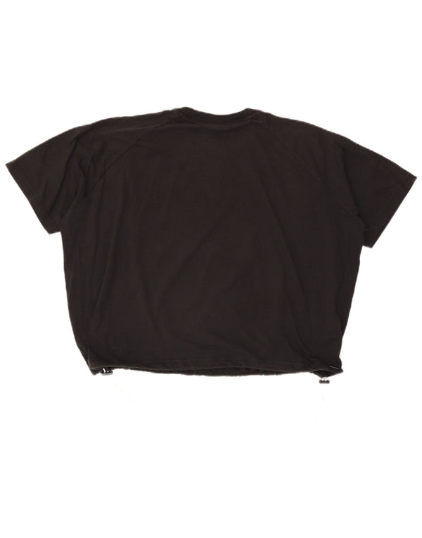 Adidas Womens Crop Oversized Graphic T-Shirt Top UK 10 Small Black Cotton