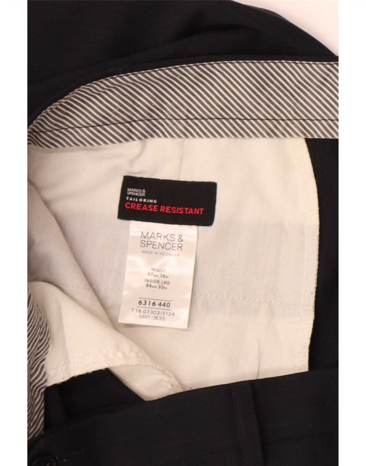 Marks & Spencer Mens Straight Suit Trousers W38 L33 Navy Blue Polyester