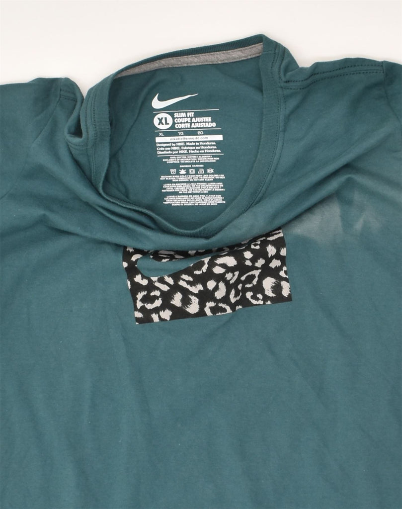 NIKE Womens Slim Graphic T-Shirt Top UK 18 XL Turquoise Cotton | Vintage Nike | Thrift | Second-Hand Nike | Used Clothing | Messina Hembry 