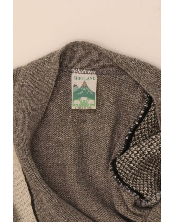 Shetland Mens Cardigan Sweater Medium Grey Geometric Wool
