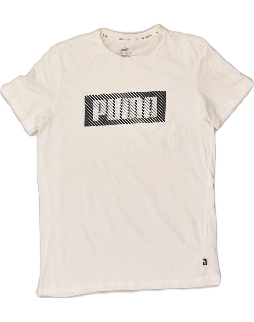 PUMA Boys Graphic T-Shirt Top 15-16 Years XL Off White Cotton | Vintage Puma | Thrift | Second-Hand Puma | Used Clothing | Messina Hembry 