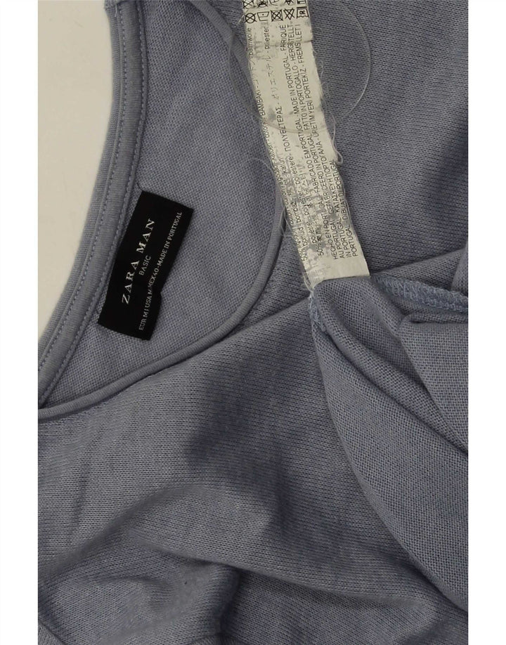 Zara Mens Crew Neck Jumper Sweater Medium Blue Cotton