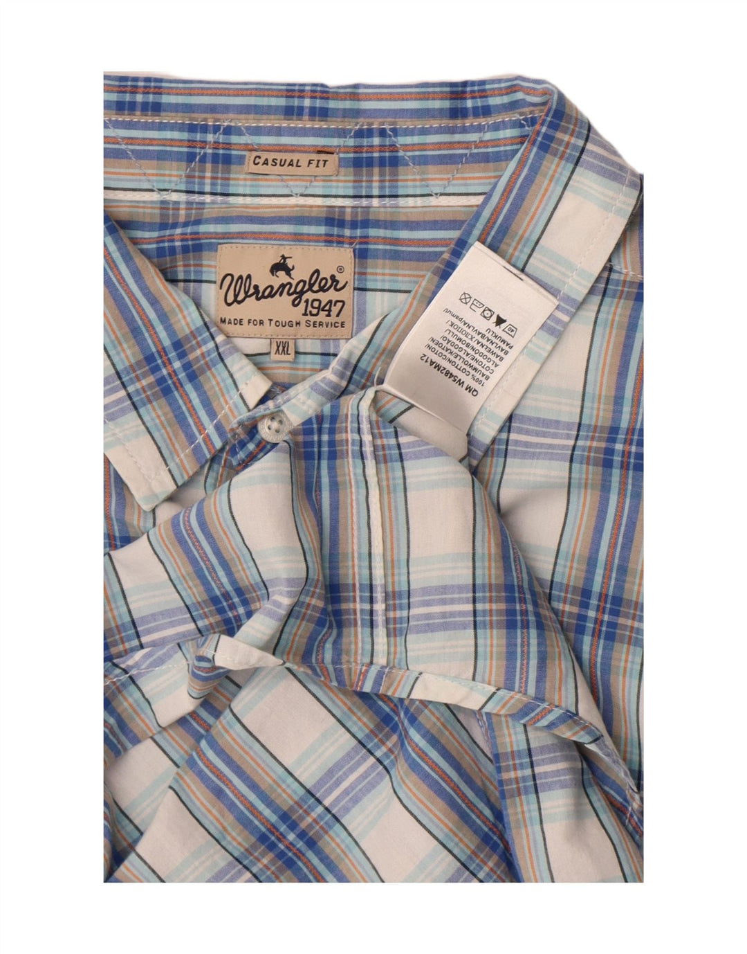 Wrangler Mens Short Sleeve Shirt 2XL Blue Check Cotton