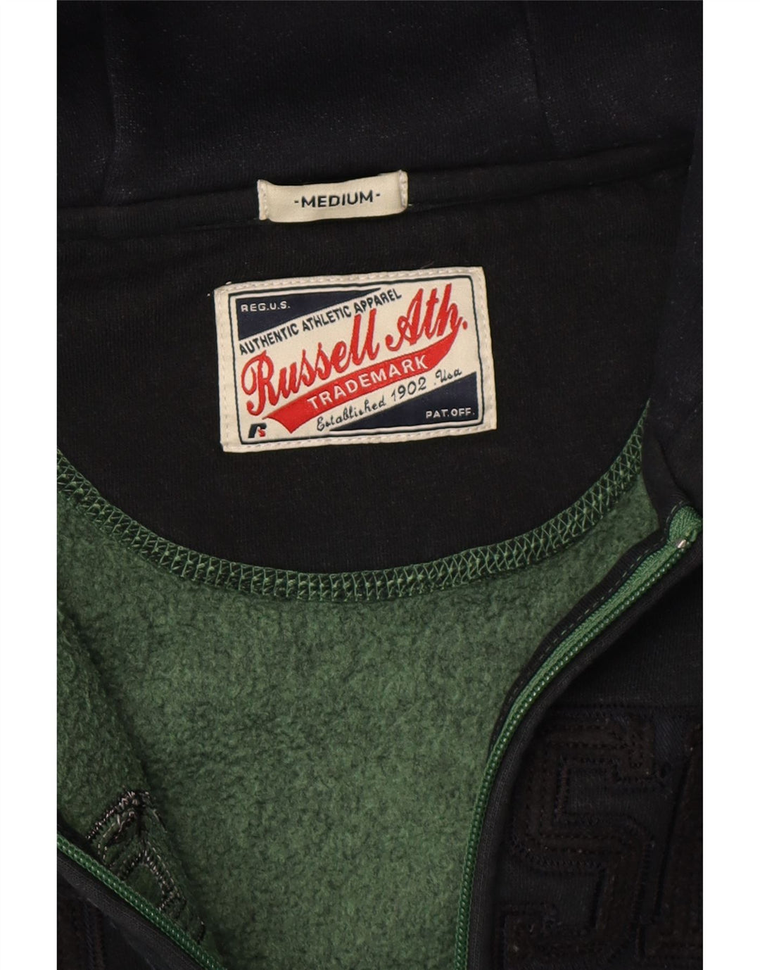 RUSSELL ATHLETIC Mens Graphic Zip Hoodie Sweater Medium Black