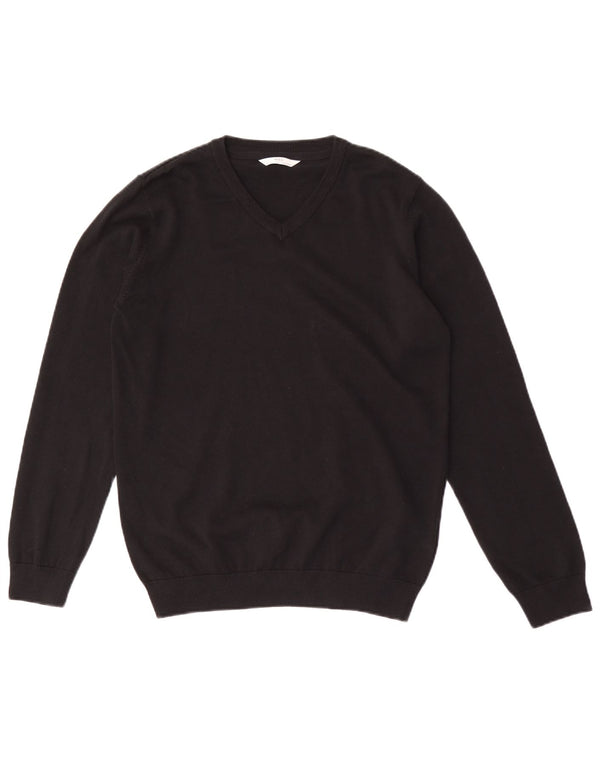 MARKS & SPENCER Boys V-Neck Jumper Sweater 14-15 Years Black Cotton
