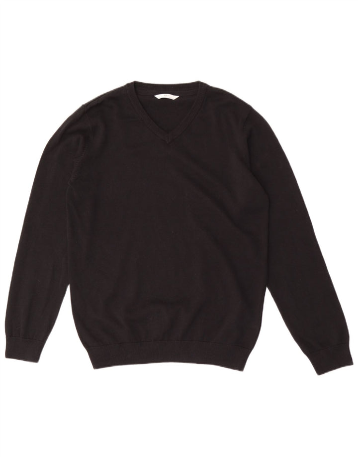 MARKS & SPENCER Boys V-Neck Jumper Sweater 14-15 Years Black Cotton