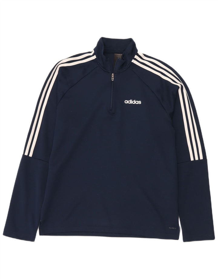 Adidas Mens Climalite Zip Neck Top Long Sleeve Large Navy Blue Polyester