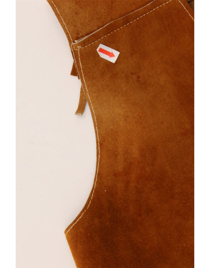 VINTAGE Womens Suede Waistcoat UK 10 Small Brown