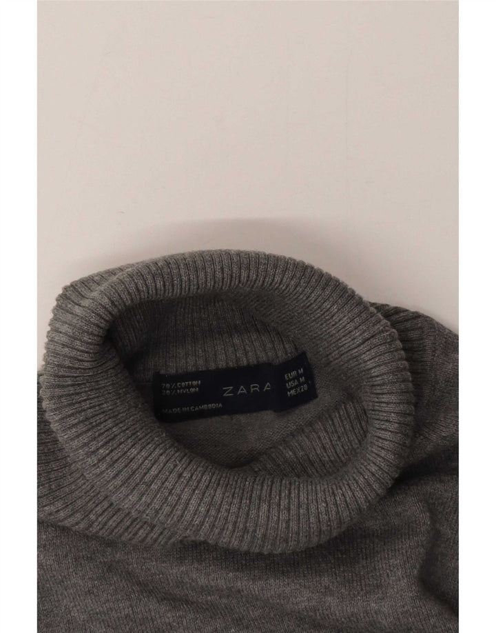 Zara Womens Roll Neck Jumper Sweater UK 14 Medium Grey Cotton