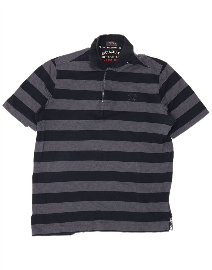 PAUL & SHARK Mens Yachting Polo Shirt Medium Navy Blue Striped Cotton