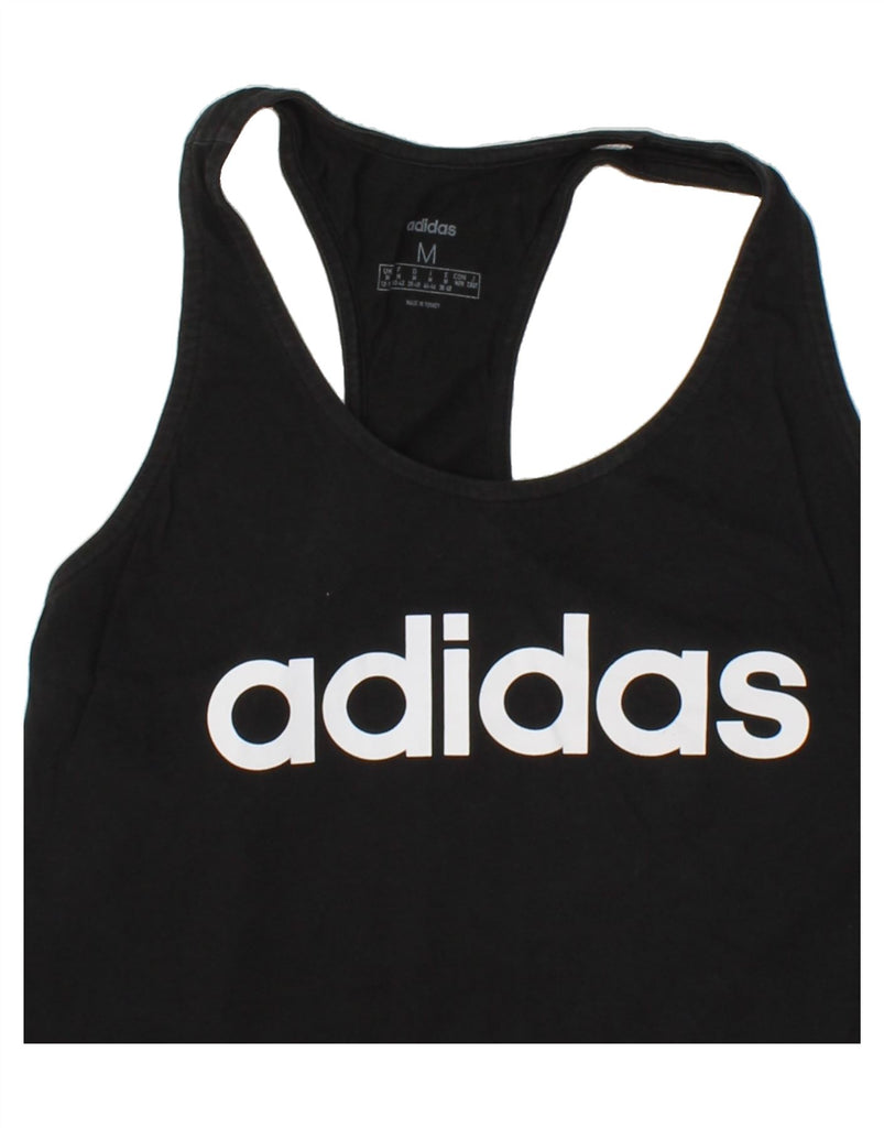 ADIDAS Womens Graphic Vest Top UK 12/14 Medium Black Cotton | Vintage Adidas | Thrift | Second-Hand Adidas | Used Clothing | Messina Hembry 