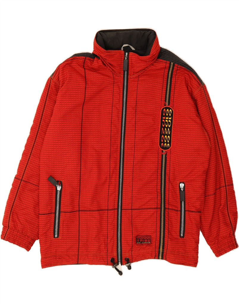 VINTAGE Mens Hooded Windbreaker Jacket UK 42 XL Red Geometric Polyamide Vintage Vintage and Second-Hand Vintage from Messina Hembry 