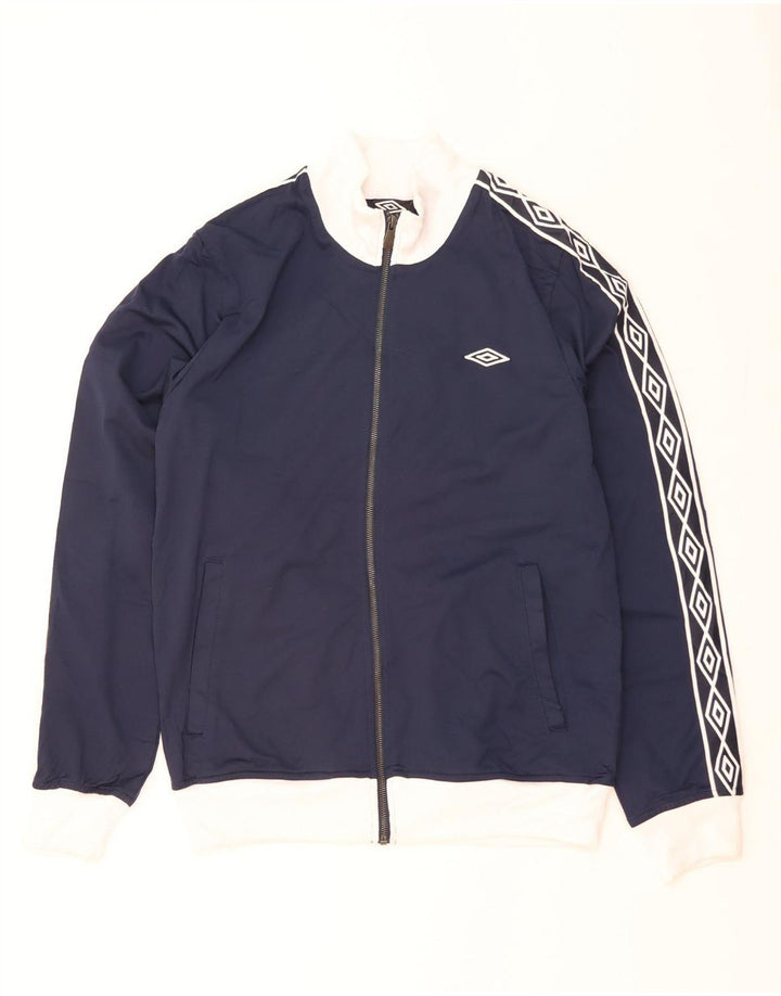 UMBRO Mens Graphic Tracksuit Top Jacket Medium Navy Blue Colourblock