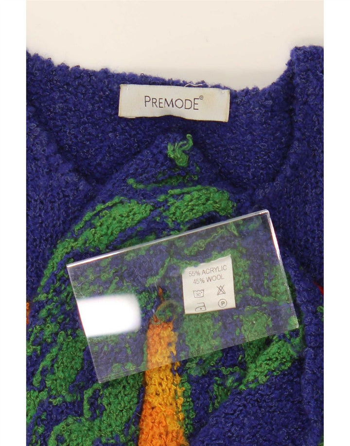 Premode Womens Crew Neck Jumper Sweater UK 14 Medium Blue Novelty