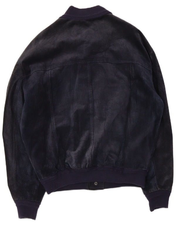 Bayside Mens Suede Bomber Jacket UK 40 Large Navy Blue Leather