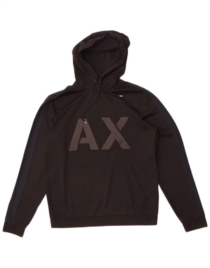 Armani Exchange Mens Graphic Hoodie Jumper Medium Black Polyester