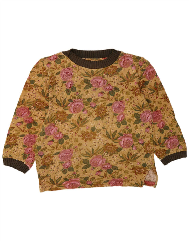 Vintage Womens Sweatshirt Jumper IT 44 Medium Yellow Floral Cotton