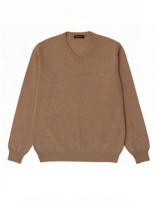 Henry Cottons Mens V-Neck Jumper Sweater Medium Beige Virgin Wool