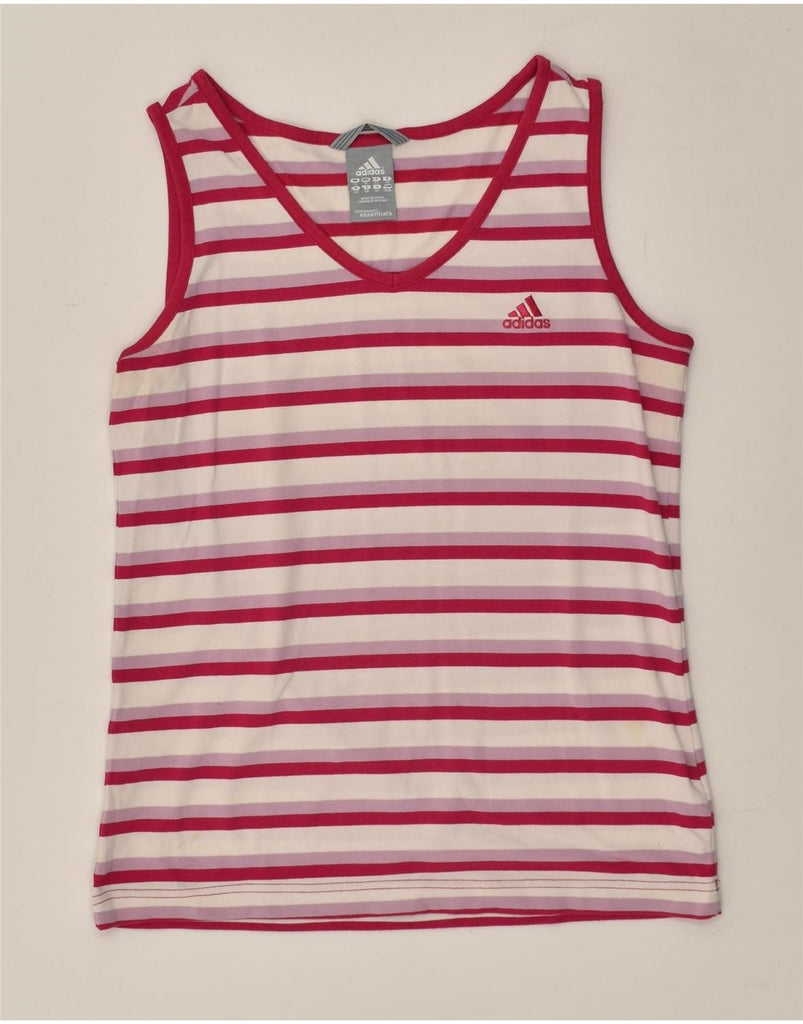 ADIDAS Womens Vest Top UK 14 Medium  Pink Striped | Vintage Adidas | Thrift | Second-Hand Adidas | Used Clothing | Messina Hembry 