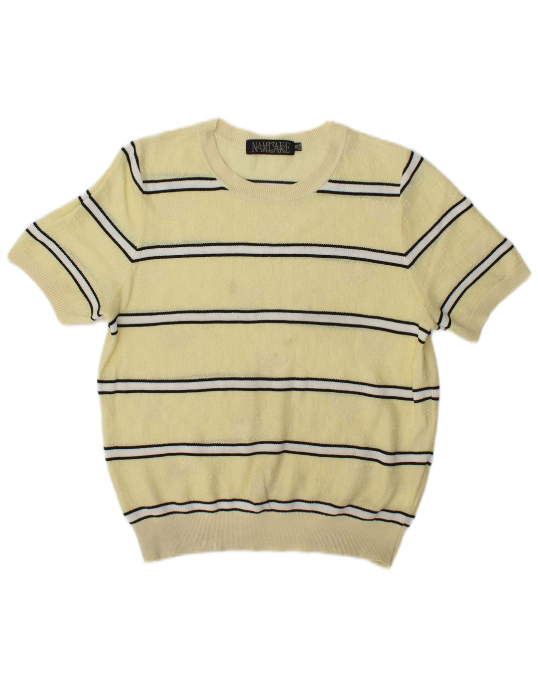 Vintage Womens Crew Neck Jumper Sweater UK 14 Medium Yellow Striped