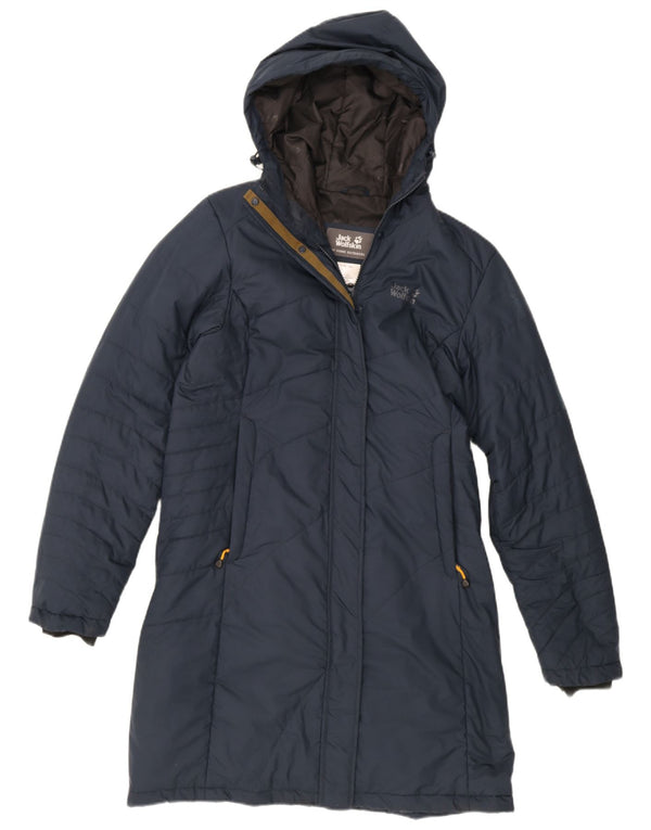 Jack Wolfskin Mens Hooded Padded Coat UK 12/14 Medium Navy Blue Polyester
