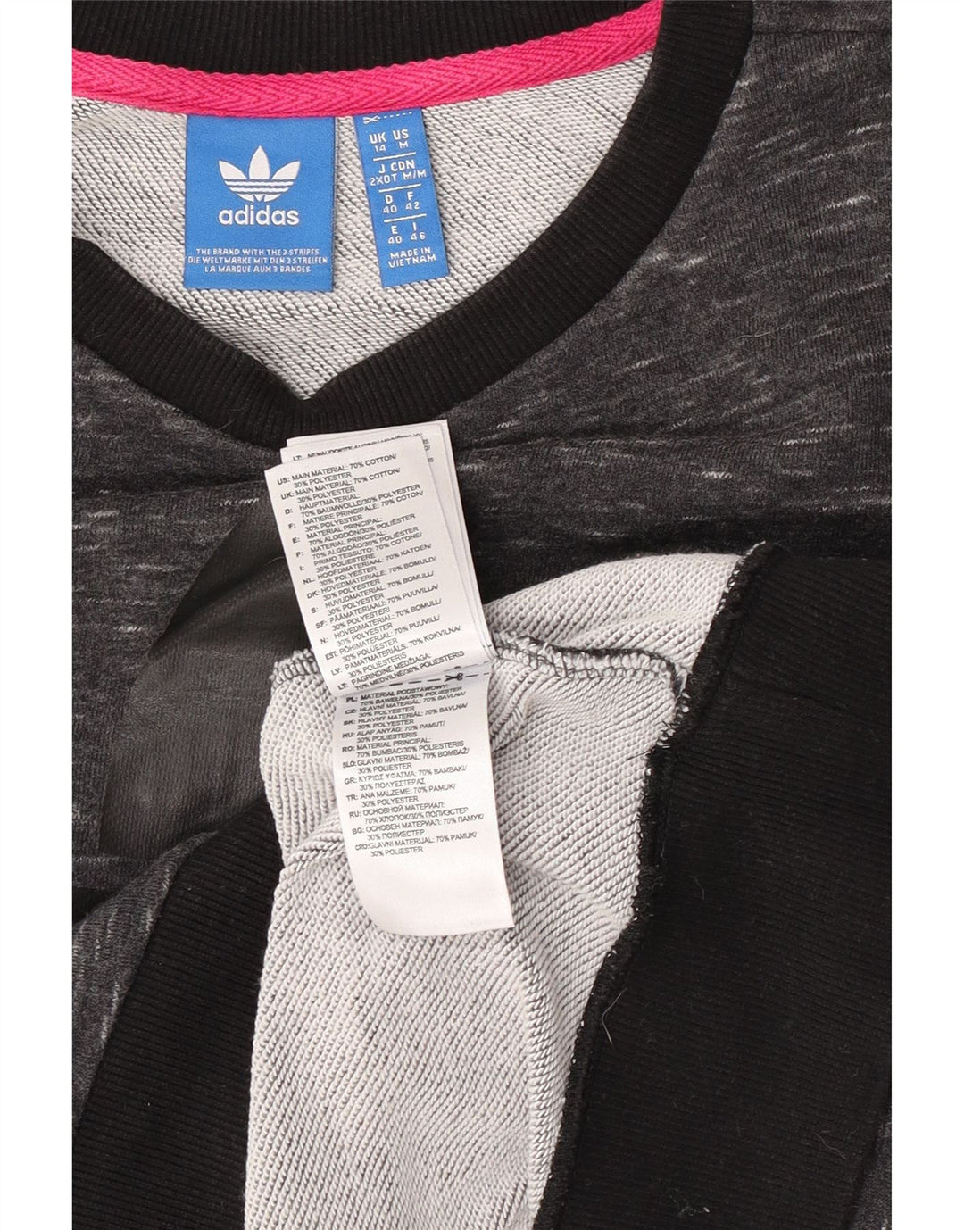 Adidas Womens Graphic Sweatshirt Jumper UK 14 Medium Grey Flecked Cotton