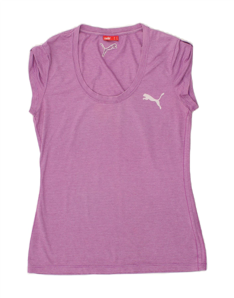 PUMA Womens T-Shirt Top UK 12 Medium  Pink Striped | Vintage Puma | Thrift | Second-Hand Puma | Used Clothing | Messina Hembry 