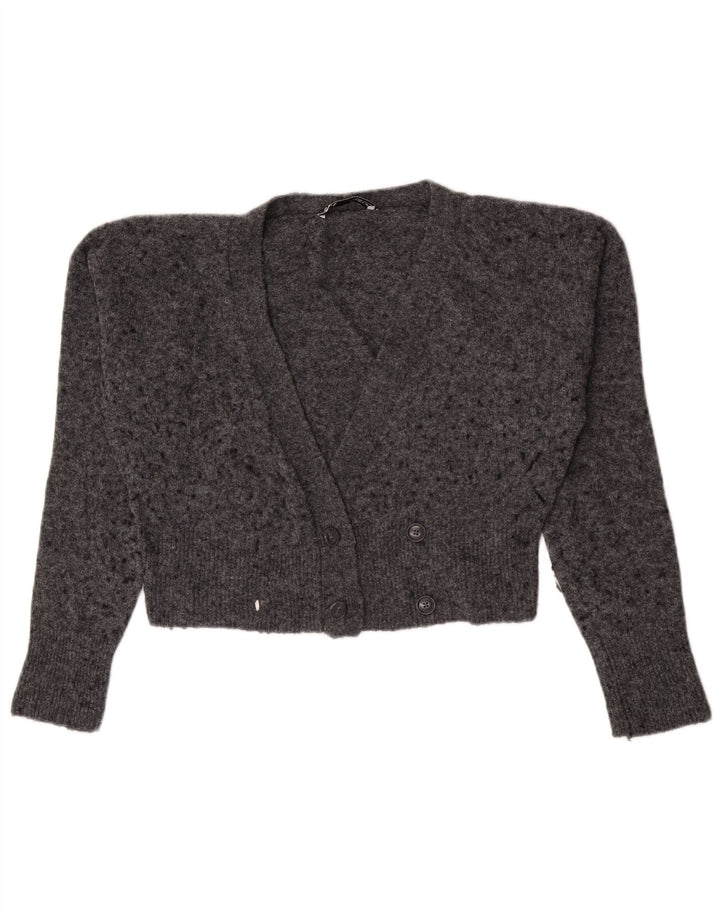 Zara Womens Crop Cardigan Sweater UK 14 Medium Grey Flecked