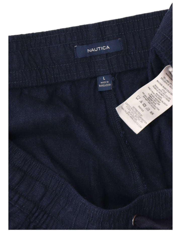 NAUTICA Womens Chino Shorts Large W32 Navy Blue Linen