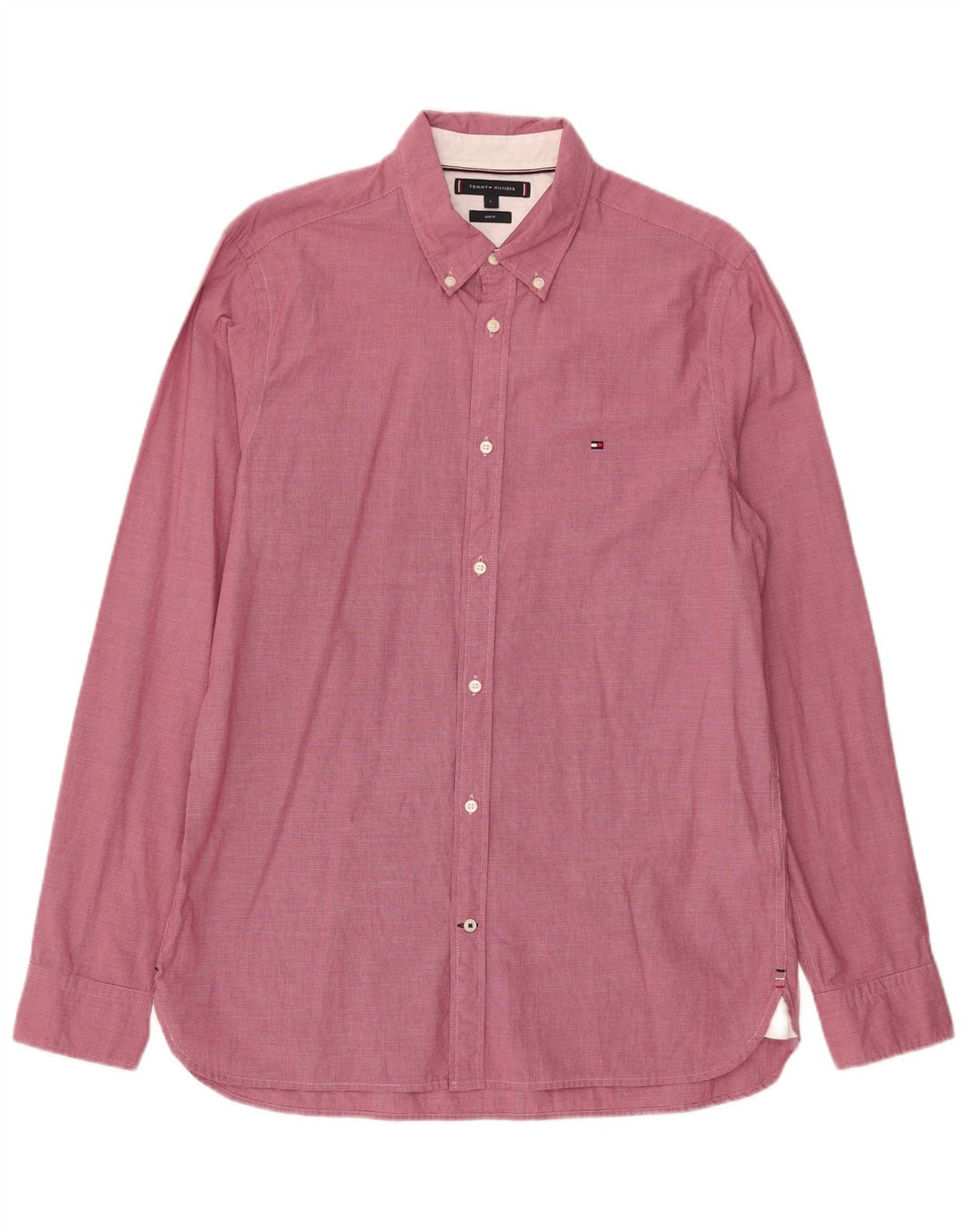 TOMMY HILFIGER Mens Slim Fit Shirt Large Pink Gingham Cotton