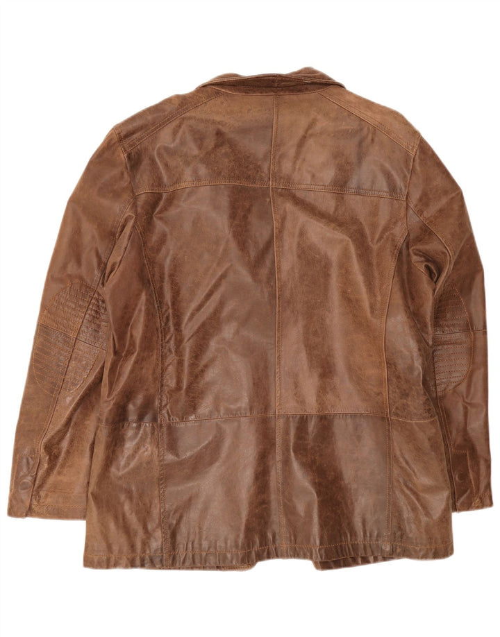 Vintage Mens Leather 2 Button Blazer Jacket IT 54 2XL Brown