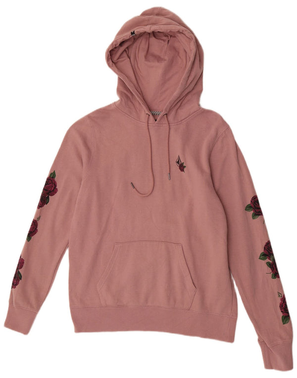Volcom Womens Hoodie Jumper UK 14 Medium Pink Floral Cotton