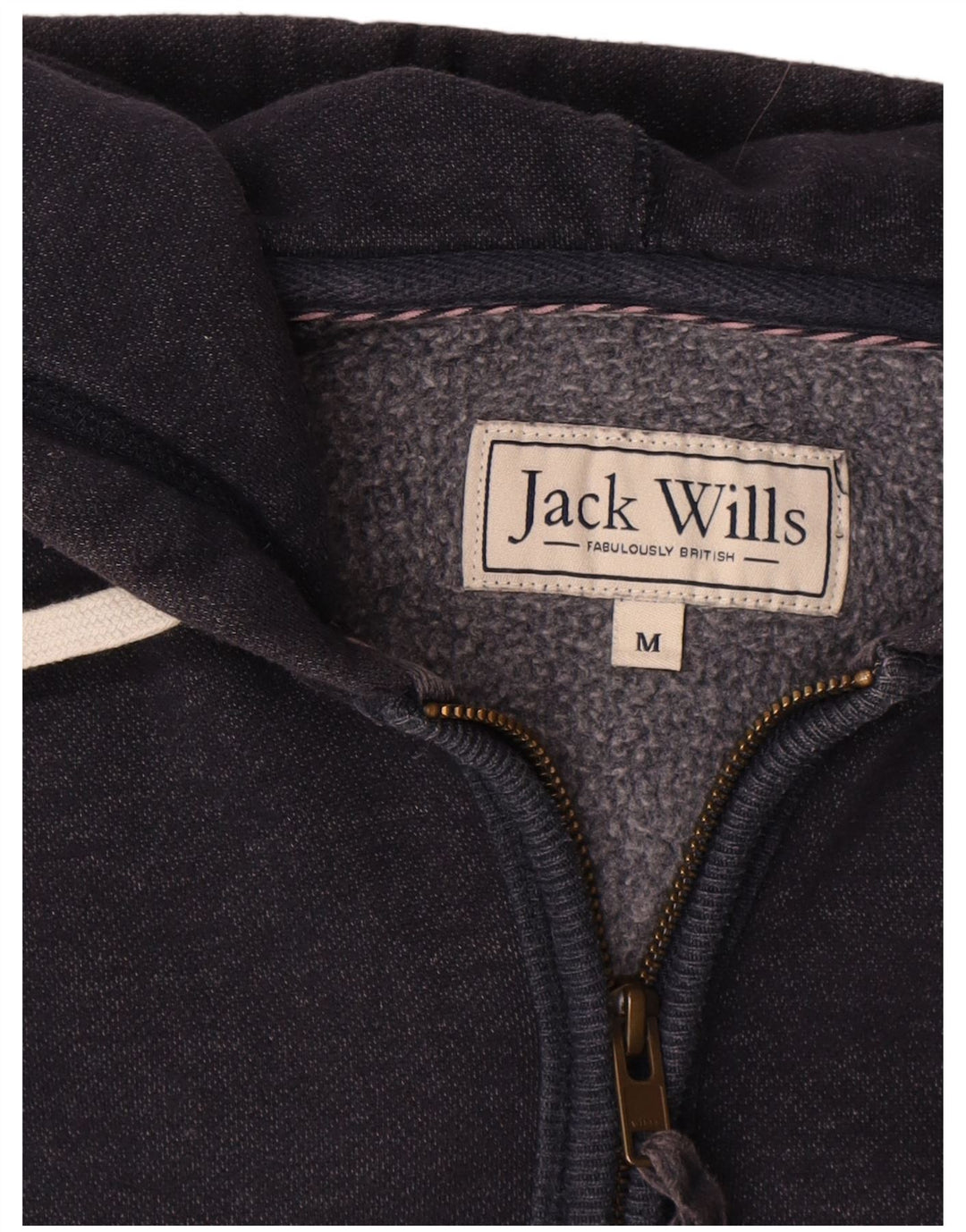 Jack Wills Mens Graphic Zip Hoodie Sweater Medium Navy Blue Cotton