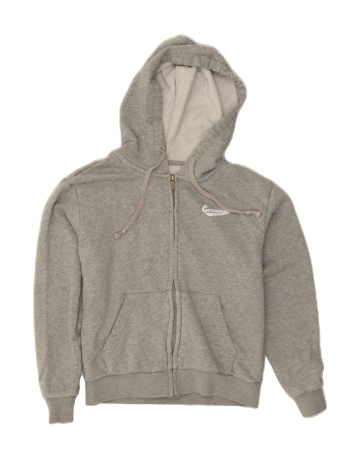 CONVERSE Womens Oversized Zip Hoodie Sweater UK 6 XS Grey Cotton Vintage Converse and Second-Hand Converse from Messina Hembry 