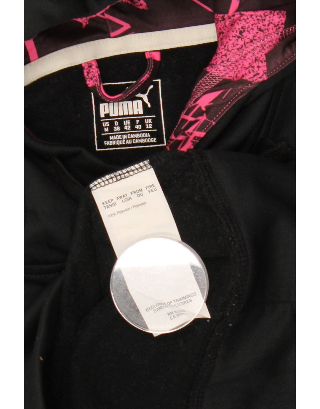 PUMA Womens Graphic Hoodie Jumper UK 12 Medium Black Polyester