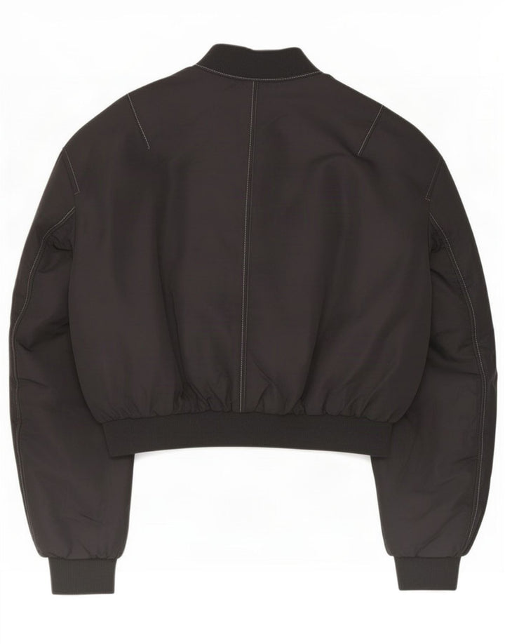 Zara Womens Crop Oversized Bomber Jacket UK 10 Small Black Polyamide