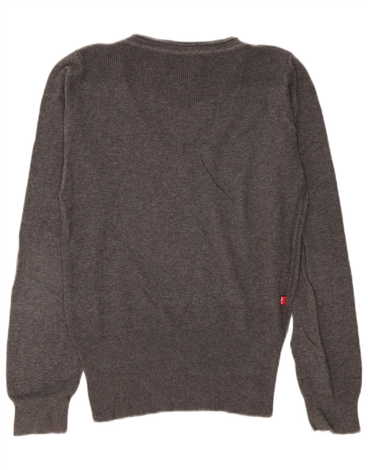 Levi's Womens V-Neck Jumper Sweater UK 14 Medium Grey Cotton